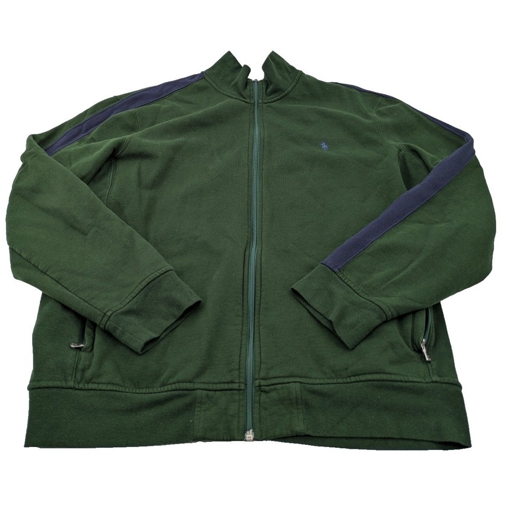 Polo Ralph Lauren Jacket Mens XXL Green Blue Striped Track Full Zip Pony - Picture 1 of 8
